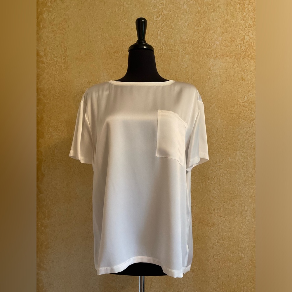 Elie Tahari Keva Women’s Fresh Pearl Short Sleeves Shirt With Side Slits Size XL